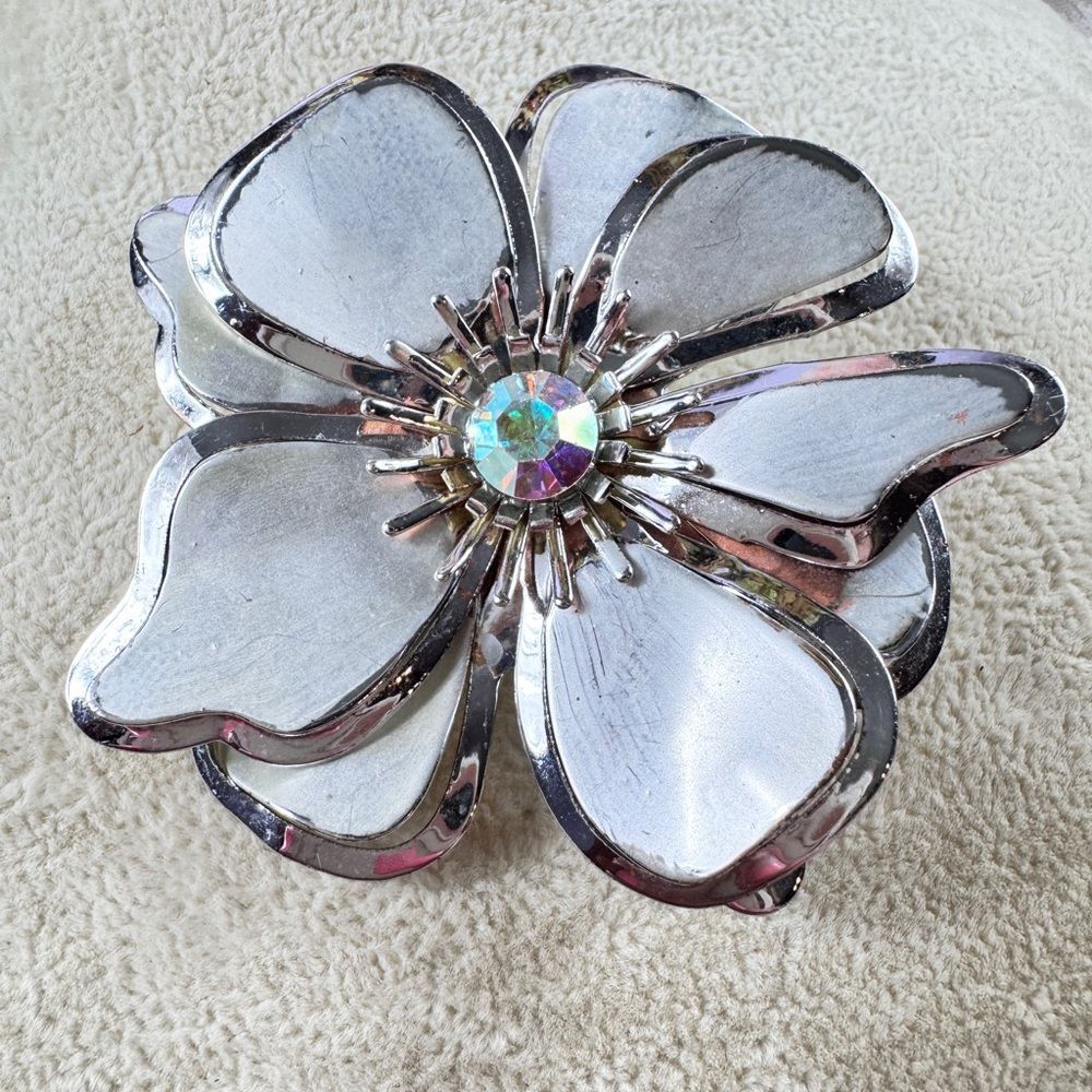 Vintage Silver and Iridescent Brooch